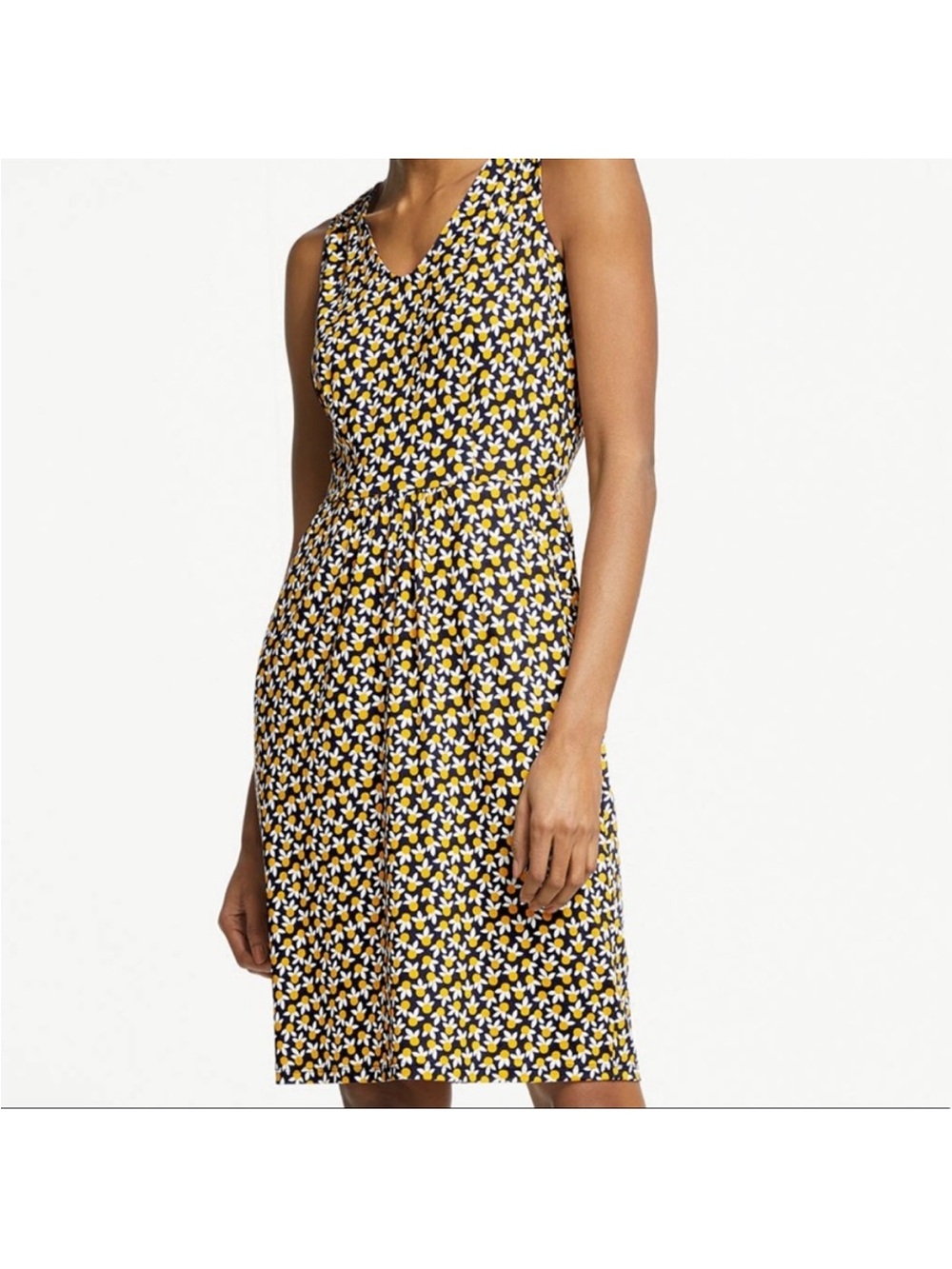Boden Melinda Jersey Sleeveless V Neck Midi Dress Yellow White Daisy Print 12L